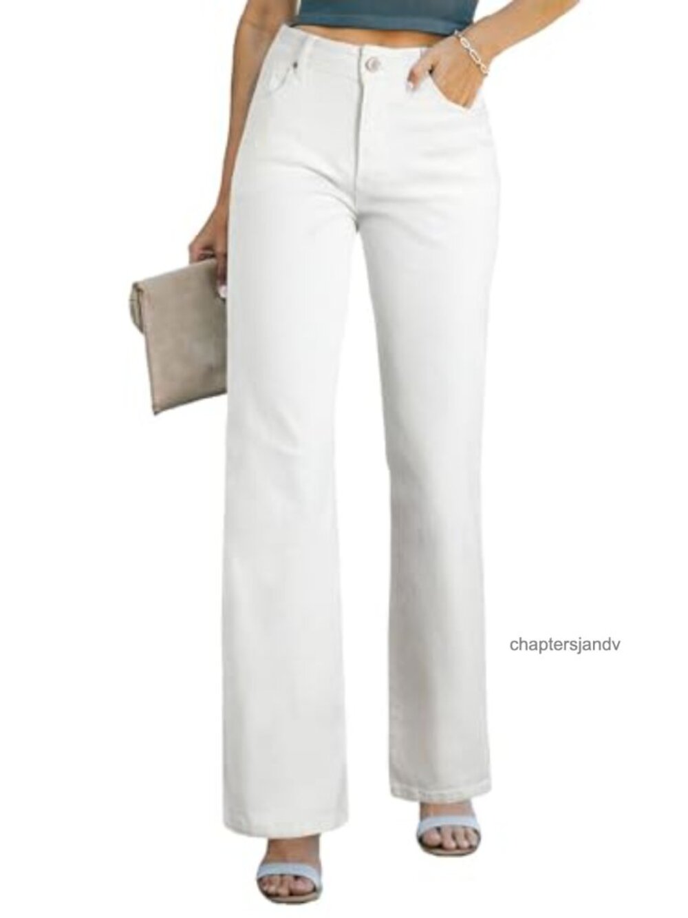 Wide Leg High Waisted Straight Denim Jeans Stretch Cotton